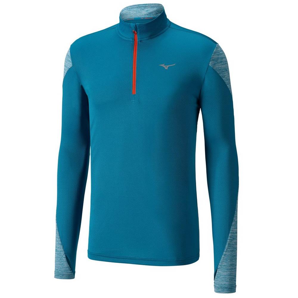 Maglie Running Mizuno ALPHA LONG SLEEVE HALF Cerniera 2.0 Uomo - Blu - 60412-MQNP